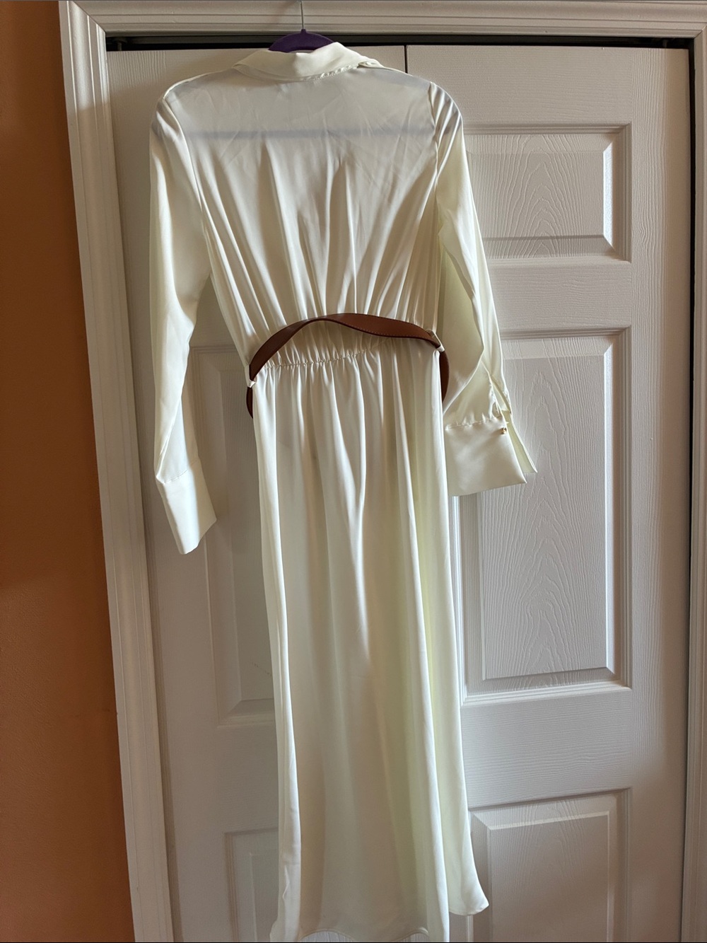 Zara Ivory Long Sleeve Midi Dress with Brown Belt - Picture 8 of 8